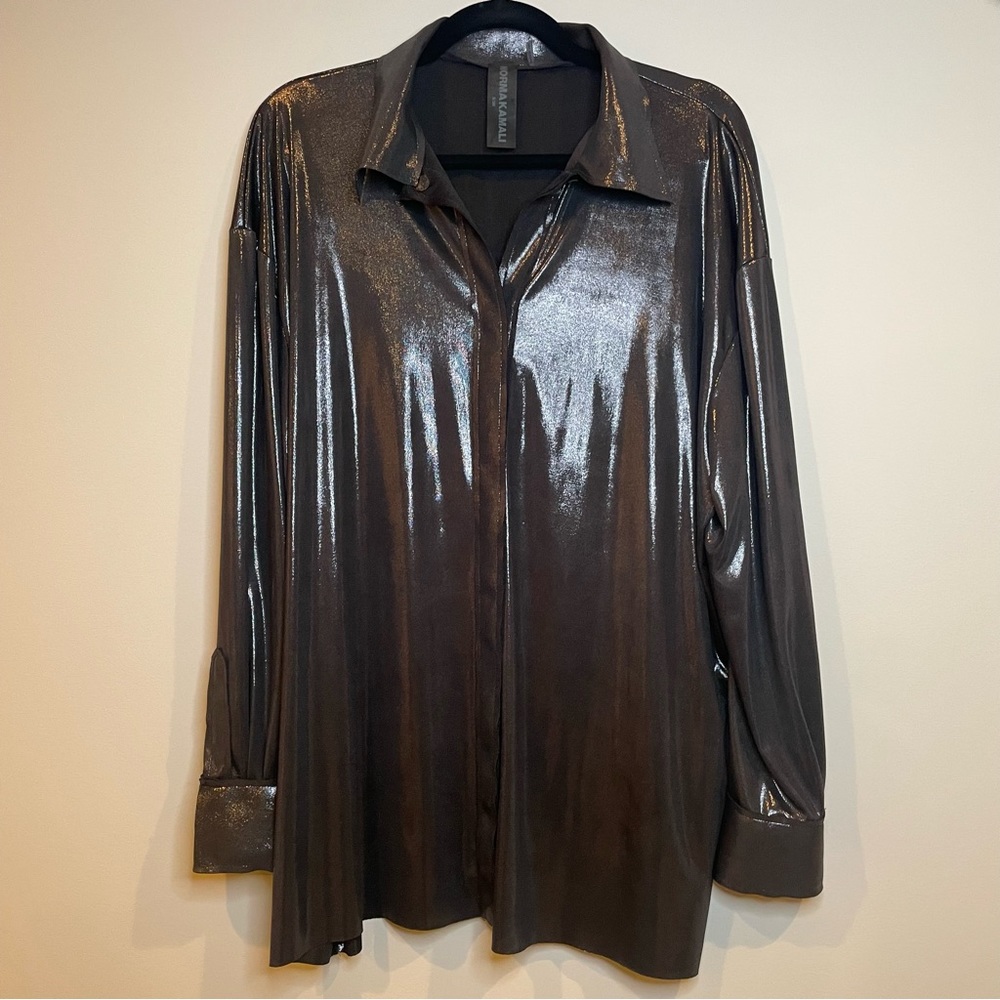 Norma Kamali oversize metallic shirt gunmetal size Small Like new